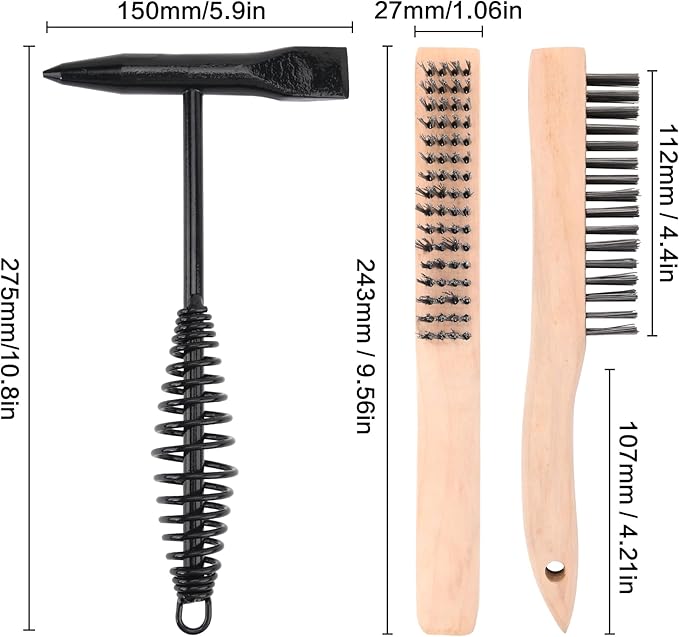 Welding Chipping Hammer with Coil Spring Handle,11Inch Welding Steel Wire Brush for Cleaning Removing Slag and Welding Residue