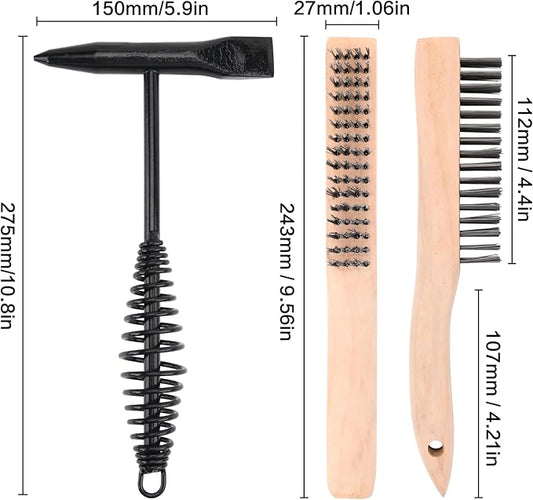 Welding Chipping Hammer with Coil Spring Handle,11Inch Welding Steel Wire Brush for Cleaning Removing Slag and Welding Residue