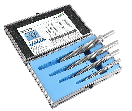 Accusize Industrial Tools 4 Pc H.S.S. Standard Spiral Flute Super Premium Car Reamer Set, 3/8", 1/2", 5/8", 3/4", to Fit 3/8'' or 1/2'' Shank Chuck, 0522-1808