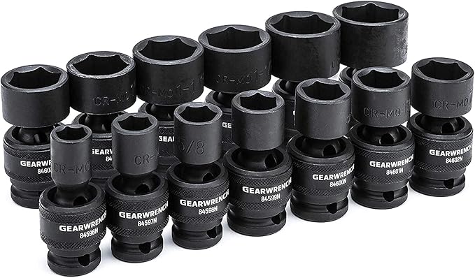 GEARWRENCH 13 Pc. 1/2" Drive 6 Pt. Standard Universal Impact Socket Set, SAE - 84938N