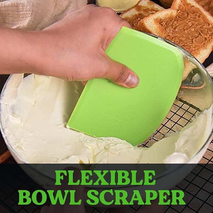 SURDOCA Dough Scraper Bench Scraper - 3P 11.8x7.3" Plastic Flexible Bowl Scraper, Sharp Edge & Angles Cake Scraper. Non-Slip Bakeware Decorating Tools Sculpting & Modeling Tools - Green+White+Green