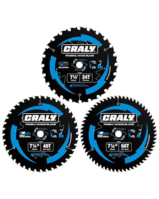 CRALY 7-1/4 Inch 24&40&60 Teeth Wood Cutting Framing/Fine Finish Circular Saw Blade, 5/8 Inch Arbor, Carbide Tipped, Thin Kerf, Black Ice™ Coating, for Plywood, MDF, OSB, Laminated, 3-Pack