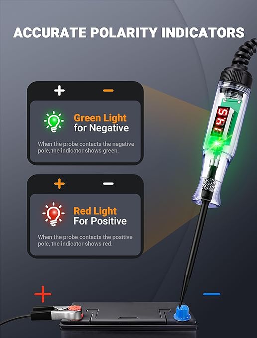 Heavy Duty Automotive Test Light Circuit Tester, 3-48V Digital Voltage Tester with Voltmeter & Dual Polarity Indicator, Electrical Test Pen with Stainless Probe for Car, Truck, RV, Boat Fuse Testing