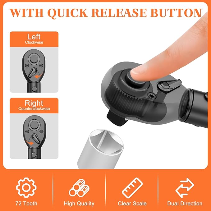 1/4-Inch Drive Click Torque Wrench, 20-200 In.Lb, 72-Tooth Dual-Direction Adjustable Small Inch Pound Torque Wrench, 짹3% High Precision for Bicycle, Small Equipment Repair