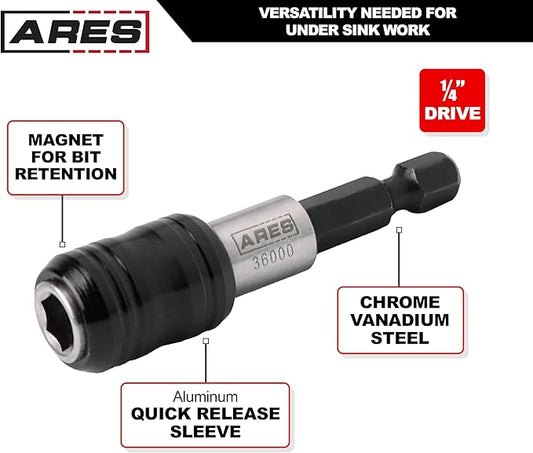ARES 36000 - One Touch Bit Holder - One Touch Mechanism Makes Bit Change a Breeze - Works With All 1/4-Inch Drive Bits