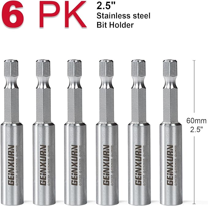 2.5Inches Stainless Screwdriver Bit Holders, 6PACK Extension Socket Drill Bit Magnetic Holder Hex Shank Quick-Change Drill Bit Guide