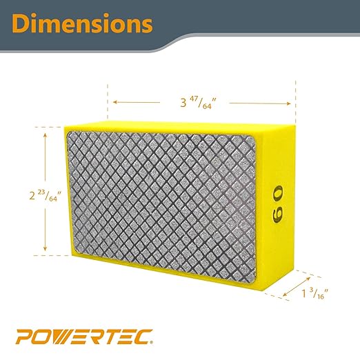 POWERTEC Diamond Hand Polishing Pads 60 Grits 2Pack, Diamond Sanding Block for Polishing and Grinding Porcelain, Ceramic Tile, Glass, Granite, Stone, Wood & Metal (71904-P2)