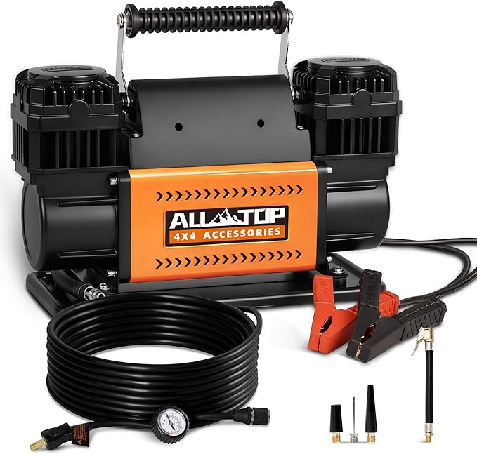ALL-TOP Air Compressor Kit, Dual Cylinder 12V Portable Inflator 12.35 ft쨀/Min, Offroad Air Compressor Pump for Truck Tires, Heavy Duty Max 150 PSI for 4x4 Vehicle & RV