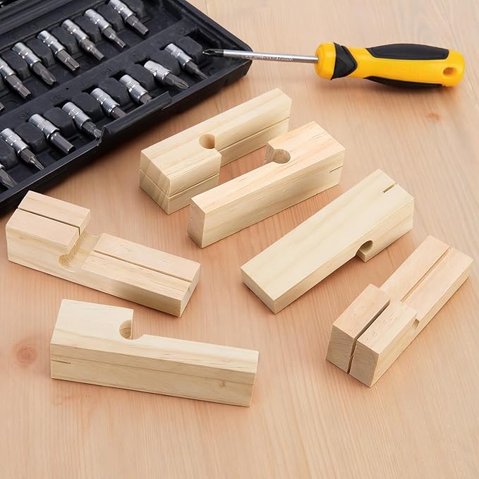 RUBII 6 Pcs 4 Inch Wood Masonry String Line Block, Portable Wooden Masons Line Blocks, Concrete Line Blocks for Bricklaying Tool Straight Line Stabilizer