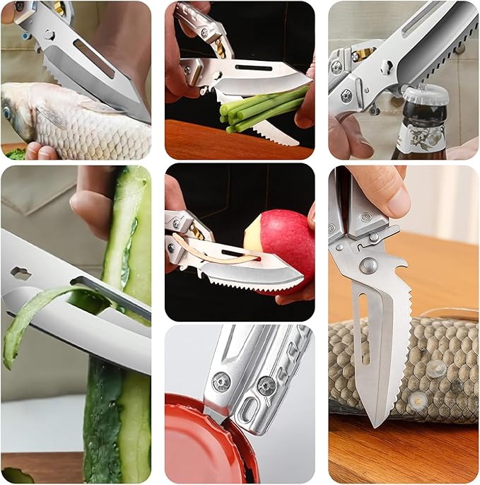 5-in-1 stainless steel kitchen poultry shears,spatchcock turkey shears heavy duty professional,butcher bone cutting scissors;,kitchen poultry scissors all purpose for food,meat,cooking