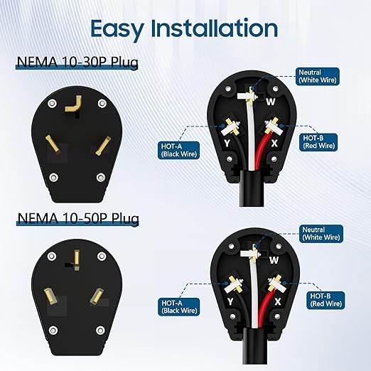 NEMA 10-30/50P Straight Blade Angle Plug 2Pack, AC Dryer Replacement Male Angle Plug, Non-Grounding Heavy Duty Universal Power Male Connector for Dryers 30/50Amp,125/250Volt-with 1 Screwdriver