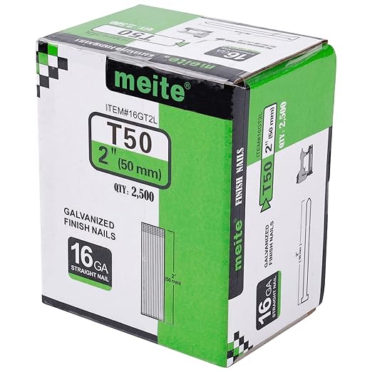 meite 16 Gauge Finish Nails, 2-Inch Galvanized 16GA Finish Nails, Small Straight Finishing Nail, Ideal for Woodworking, Upholstery, and Framing Projects (2,500 Counts)