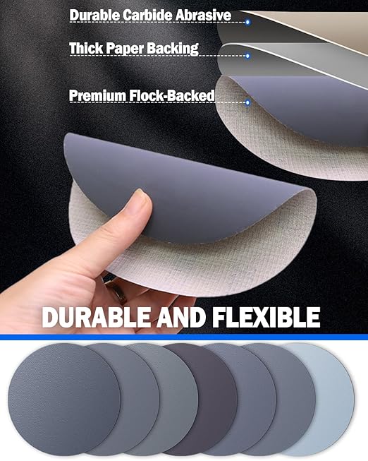 70Pcs 6 Inch Wet Dry Sanding Paper Discs Hook and Loop, 5000 3000 2000 1000 800 600 400 Fine Grit Sandpaper for DA Random Orbital Sander, Sandpaper Assortment for Automotive Wood Metal Glass Polishing