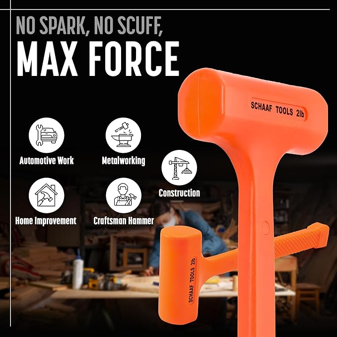Precision Dead Blow Hammer, Small 2lb Durable Unicast Deadblow Mallet, Plastic Mallet with Comfortable Textured Grip, Non-Rebounding, Non-Marring Plastic Hammer for Automotive Work from Schaaf Tools