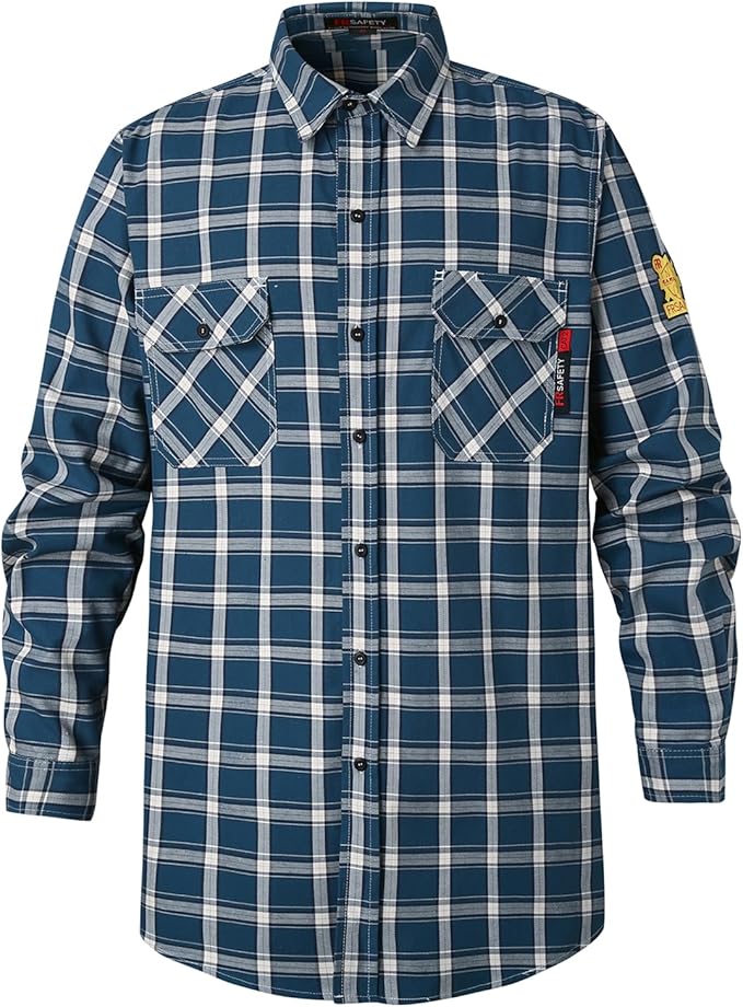 SKSAFETY 7oz FR Shirts for Men, Welding Shirt Hi Vis Flame Resistant 100% Cotton Fire Retardant Longsleeve Shirt CAT2
