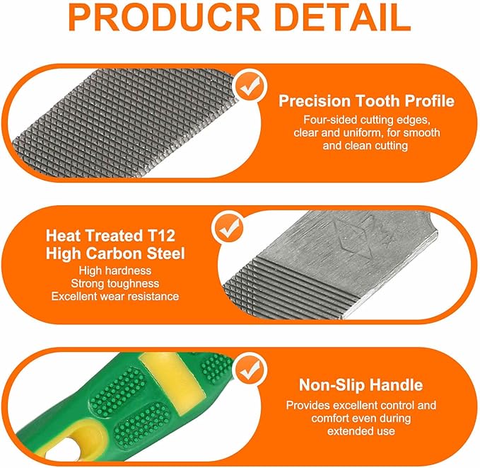 HARFINGTON Flat Medium Cut File 16" Double Cut Teeth High Carbon Steel Hand Rasp File with Plastic Handle for Metal Wood Deburring Removing