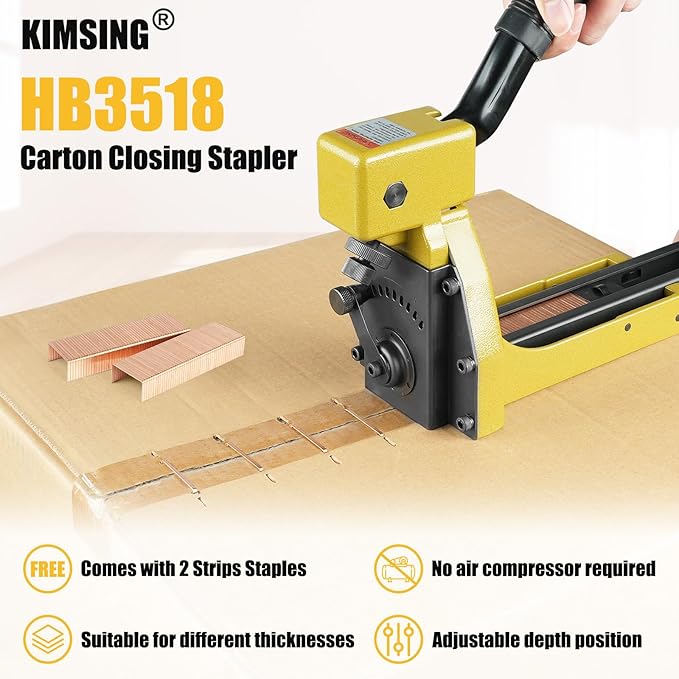 HB3518 Manual Carton Closing Stapler, 16 Gauge 1-3/8-Inch Crown, 3/4-Inch Length Carton Staples, Carton Stapler, Corrugated Carton Staple Gun for Closing Cartons Folding Boxes