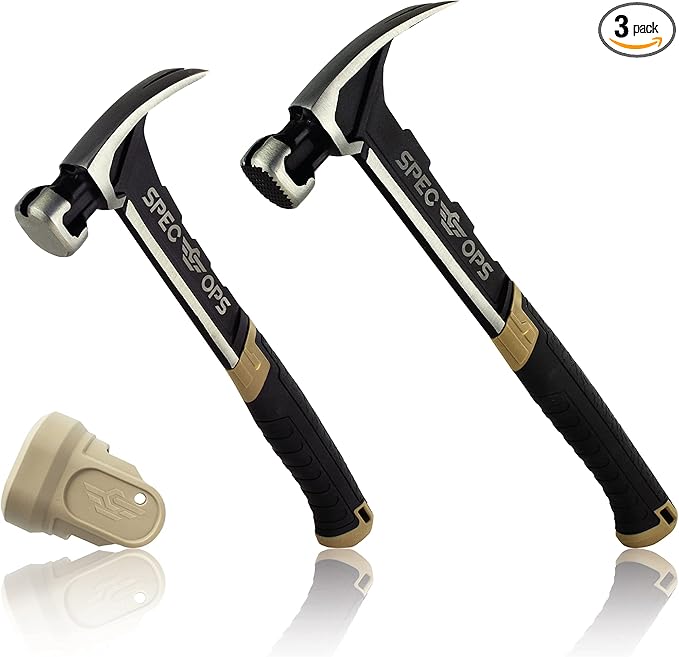 Spec Ops Tools Hammer Set, 20 oz Nailing Hammer and 22 oz Framing Hammer with Rip Claw & Soft Mallet Cap,25% Lighter Head, Shock-Absorbing MOA Grip, 3% Donated to Veterans