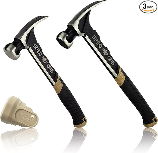 Spec Ops Tools Hammer Set, 20 oz Nailing Hammer and 22 oz Framing Hammer with Rip Claw & Soft Mallet Cap,25% Lighter Head, Shock-Absorbing MOA Grip, 3% Donated to Veterans