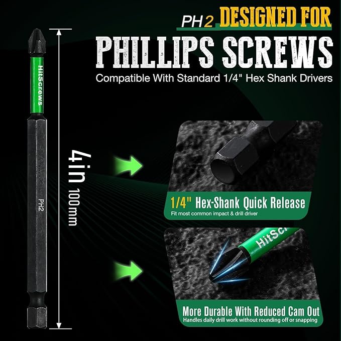 PH2 Phillips Bits #2 ??10 Pack 4" Extra Long Impact Driver Bits,S2 Steel Magnetic Screwdriver Bits for Power Tools and Screw Guns