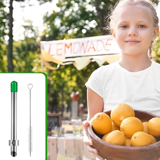 Lasnten 1 Pack Straw Puncher for Plastic Lids Lemonade Cups, Stainless Steel Straw Hole Puncher Punching Tools for Cafe Drinks Deli Container Fresh Squeezed Lemonade Stand Supplies(6.3 Inch,Green)