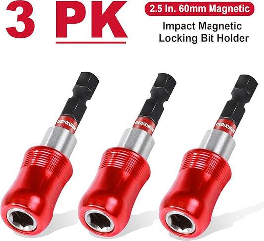 2.5Inches Impact Screwdriver Bit Holders, 3PC Magnetic Extension Quick-Change Socket Drill Bit Holder Cr-V Steel Hex Shank Quick Release Drill Bit Guide