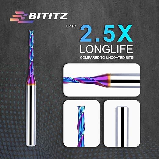Upcut Spiral Router Bit 1/4 Inch Shank 1/8 Inch Cutting Diameter 1 inch Cutting Length with Extra Long Life Coating CNC Router Bits End Mill for Wood Cutting, Slot Mortise, Engraving