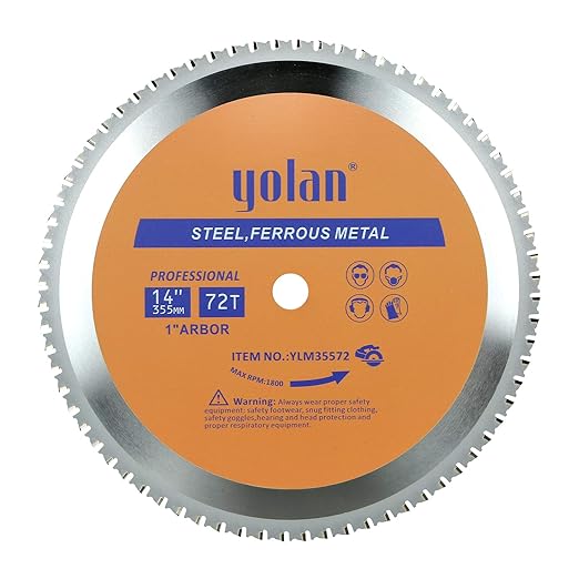 Yolan 14” Circular Saw Blade with 72 Teeth, Carbide Tipped, 1 Inch Arbor for TCT Miter Saw Blade,Cermet Tip,Cutting Metal & Steel