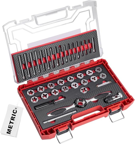 ROTATION 39-Piece Metric Tap and Die Set, Professional Threading Tool Kit for Internal & External Threads with Double-Layer Storage Case