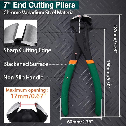 SPEEDWOX 7 Inch End Cutting Pliers, Nail Puller, Wire Cutter, Green & Orange, Limited Warranty