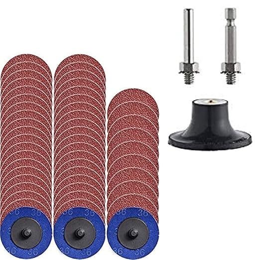 NYXCL Miroku 50Pcs P36 2 inch Quick Change Discs Set, A/O Sanding Discs with 1/4" Holder, for Die Grinder Surface Prep Strip Grind Polish Finish Burr Rust Paint Removal