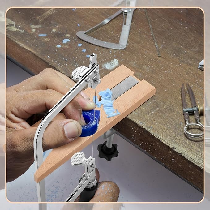 Lasnten 3 in 1 Professional Jeweler's Saw Set Saw Frame Adjustable with 144 Blades Wooden Bench Pin Clamp Set V-slot Bench Pin Jewelers Versatile Tools for Precise Jewelry Making DIY Wood Metal