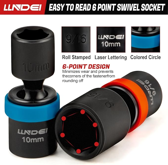 LLNDEI 1/4-Inch Drive Swivel Socket Set, 32 Pieces Standard SAE(5/32 to 9/16") Metric Size(4-15mm) CR-MO Wobble Sockets, 6 Point with Ratchet Wrench Handle, Extension Bars and Adapter