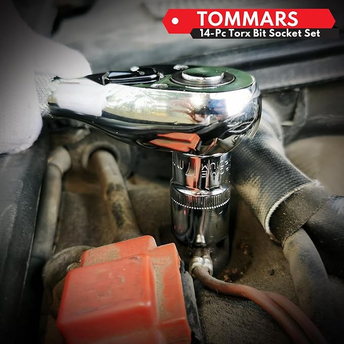 TOMMARS 14-PC Long Torx Bit Socket Set, S2 Alloy Steel Star Socket Set T10-T70