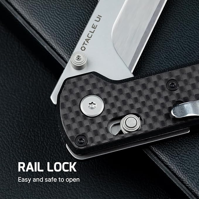 OKNIFE Otacle U1 Folding Pocket Utility Knife, Quick Change Box Cutter with Rail Lock, EDC Razor Knife with Pocket Clip for Office, Factory (Black)