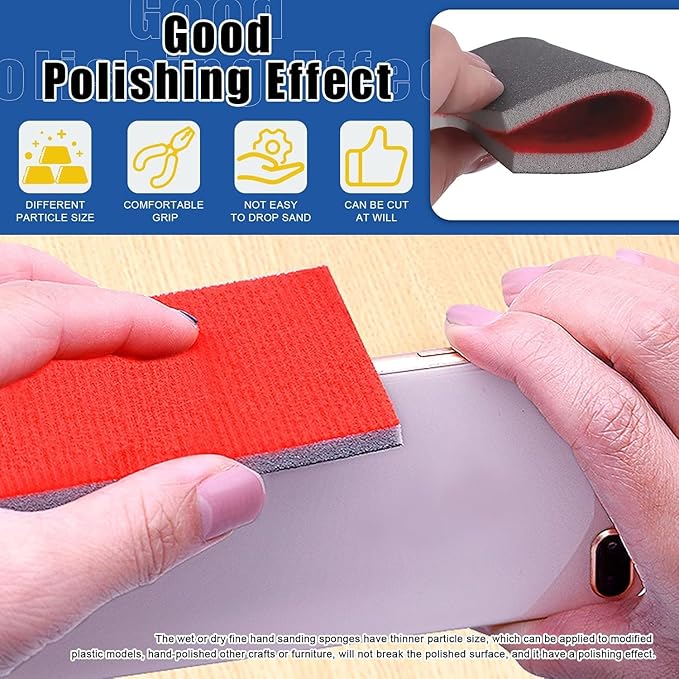 Glarks 32Pcs Sanding Sponge Kits Including 20Pcs 320-2500 Grits Sanding Sponge Washable Flexible Soft Foam Sanding Pads Sanding Blocks and 12Pcs 240-5000 Grits Sandpaper for Metal Wood Furniture