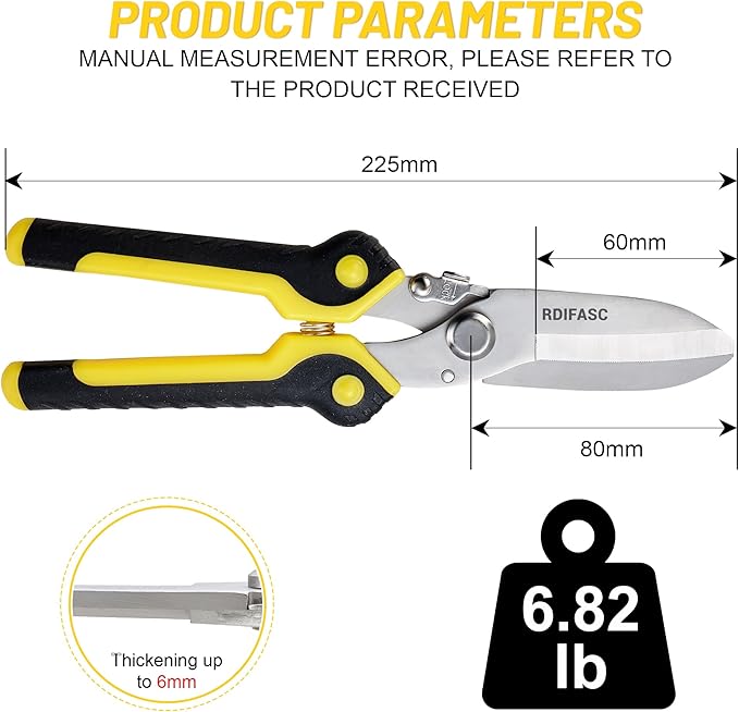 Heavy Duty Scissors Industrial, Tin Snips Heavy Duty,8 Inch Metal Shears,Multi-Purpose Cutter with Comfort Grips,Metal Snips of Cable Wires,Thin Iron,Cardboard