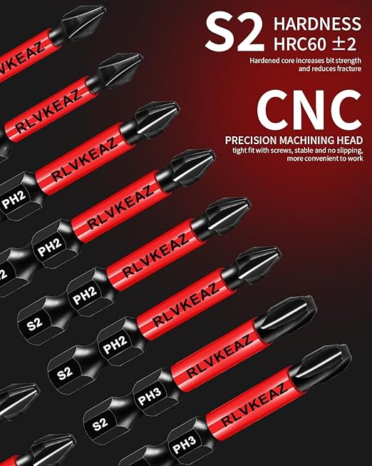10-Pack Phillips Bits #1#2#3 Impact Magnetic, 2 Inch Phillips Head Drill & Screwdriver Bits Set, Premium S2 Steel, 1/4" Hex-Shank, (PH1/PH2/PH3) for Power Drill, Professional & DIY