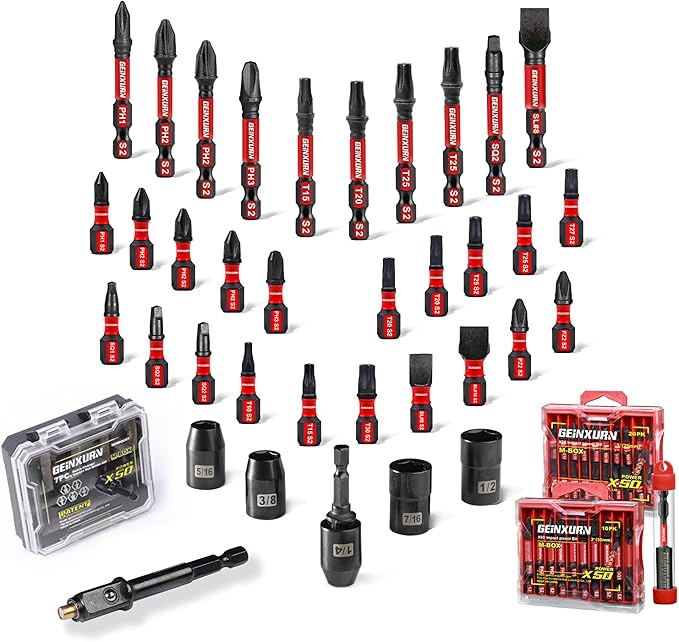 Magnetic Nut Driver Set, 38 Pieces Impact S2 Steel Driver Bit Set, 3/8" Drive Socket Set(6 Point), Magnetic Socket Drive Adapter, Multi-Screwdriver Bit Set with Bit Holder