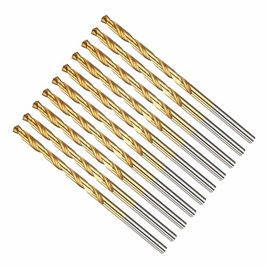 Drill Bit, 3/16" Cutting Diameter, 4341 HSS Jobber Bits TiN Coated 135° Cutting Angle - (Applications: for Drilling Soft Metal Plastic Wood), 10-Pieces