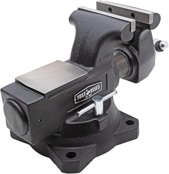 Yost HD550-C Heavy Duty 5-1/2 Inch Mechanics Work Bench Vise | Heavy Duty Woodworking & Metal Work Table with Secure Grip Swivel Base | 60,000 PSI Casting Iron Material with Extra-large Anvil Surface