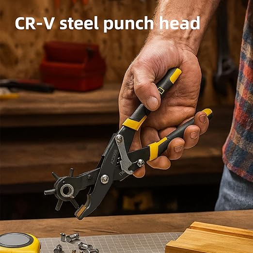 Deli 10" Leather Hole Punch Tool ??Heavy Duty Rotary Belt Hole Puncher & Leather Punch Tool for Belts, Straps, Watch Bands, Dog Collars, Shoes, DIY Crafts