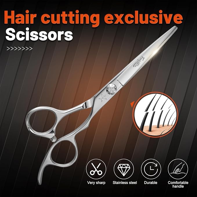 High-end Professional Extremely Very Sharp Barber Hair Cutting Scissors Hairdresser Shears For Hair 6 Inch Haircut Scissor Made Of Stainless Steel Alloy For Hairdressing Salon and Home Use