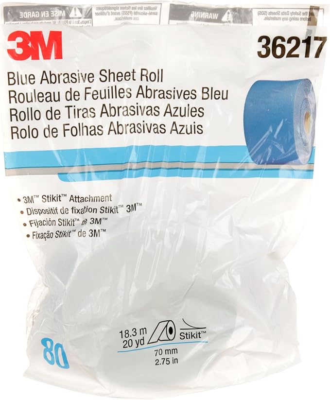 3M Stikit Blue Abrasive Sheet Roll, 36217, No Hole, 2.75 in x 20 yd, 80+ Grade, Automotive Sanding Roll Sandpaper for Coating Removal, Body Repair, Auto Sanding