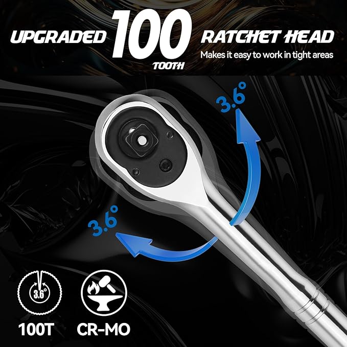 DISEN 3-Piece Standard Ratchet Set ??1/4", 3/8", 1/2" Drive with EVA Storage Tray | 100-Tooth Ratchet, Non-Slip Grip, Quick Release Button | Reversible Design with 3.6째 Swing for Tight Spaces