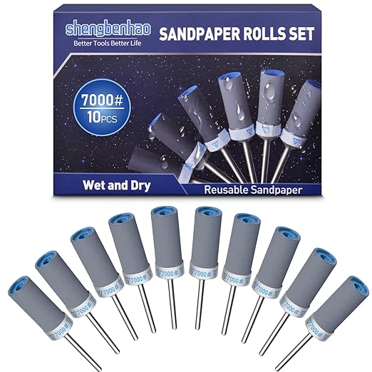 10Pcs 7000 Grit Sanding Drums Sandpaper Sticks Set for Dremel Rotary Tool with 1/8" Shank Sanding Bits Kit Rotary Tool Accessories Suitable for Final Polishing Metal and Jewelry (7000 Grit)