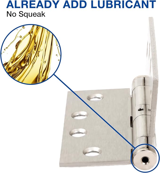 Brushed Nickel Door Hinges 4 Inch Heavy Duty Commercial Door Hinges Square Hardware Thick 3.3mm NRP Satin Nickel Hinges for Hotel Guest Room Solid-core Door, Ballroom Double Door Hallway Swing Doors