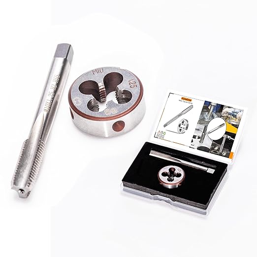 M10 x 1.25mm Metric Tap and Die Set, M10 x 1.25mm High-Speed Steel Machine Round Tap Die Set, Right Hand Thread Tap and Round Thread Die Tool