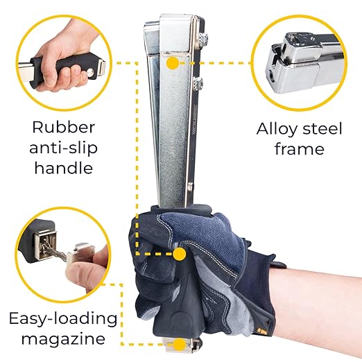 IDL Packaging HT-9-11 Heavy-Duty Hammer Tacker Stapler for 3/8" (10 mm) Crown Staples - Extra-Efficient Manual Hammer Stapler for Roofing Underlayment, Fencing, Flooring Installation, Construction