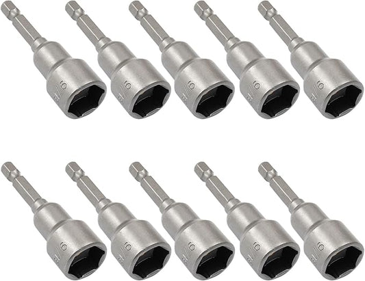 Litoexpe 10 Pcs 9/16 Inch Hex Magnetic Power Hex Nut Driver Magnetic Extension Socket Drill Bit Set, Quick Change Socket Nut Impact Driver for Electric Drill